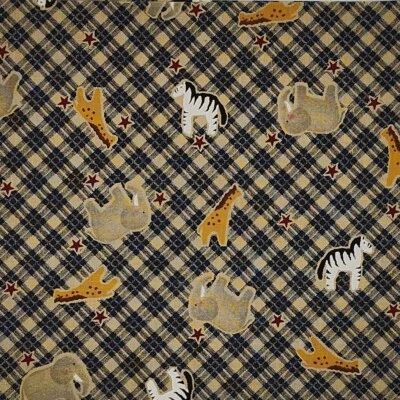 2/3 yd Vtg Daisy Kingdom Country Noah Gingham Star Animals Cotton Fabric - Image 1 of 3