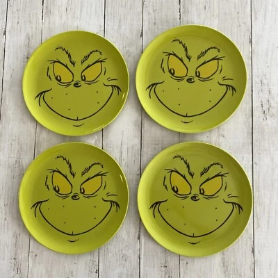 "4 platos de cena de melamina de 10"" Dr. Seuss The Grinch cara verde Grinch Navidad" Foto 1 de 4