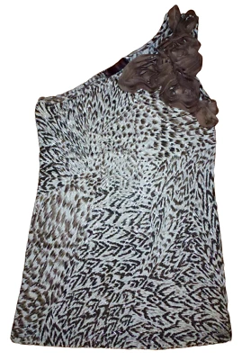 Lipstick S brown animal print silver threads roses one shoulder tank top - Image 1 of 2