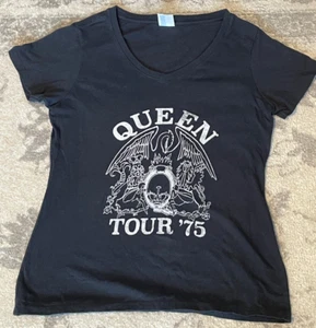 Queen Tour '75 T-Shirt Black Small V-Neck - Picture 1 of 9