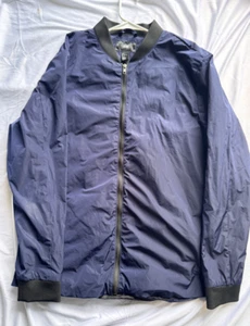 H&M Men’s Large Bomber Jacket Navy Blue Lightweight Zip Up Streetwear Nylon - Picture 1 of 5