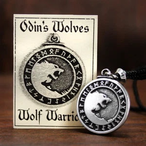 Pewter Odin Wolves Pendant - Norse Wolf Necklace Rune Asatru Jewelry - Picture 1 of 8