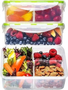 Bento Lunch Box Meal Prep Containers (3 Pack, 39 OZ) - 3 Removable Compartments - Picture 1 of 9