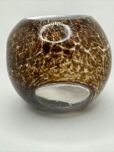 Hand Blown Art Glass Window Bowl Vase Tea Candle Murano  Amber Swirl