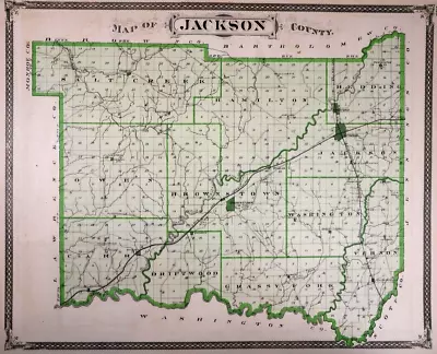 1876 Atlas Plat Map ~ JACKSON CO., BROWNSTOWN, INDIANA / VERNON On Reverse • 51.38$