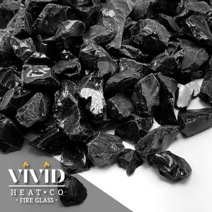 VIVID ONYX BLACK 1/2" - 3/4" Large Fireplace & Fire Pit Fireglass Glass Crystals - Picture 1 of 4