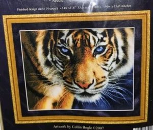 Kustom Krafts Blue Eyes Tiger Counted Cross Stitch Kit #35017 - Picture 1 of 3