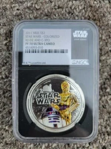 2011 NIUE $2 Star Wars R2D2 & C3PO 1oz silver PF 70 Ultra Cameo Black Series - Picture 1 of 1