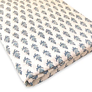 10 Yards Hand Block Printed Cotton White Base Floral Design Dress Running Fabric - Picture 1 of 4