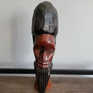Hand Carved Wooden Brown and Black Jamaican Rasta Man Rastafarian Statue Face - Picture 1 of 9