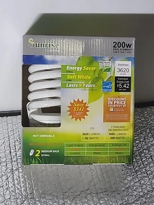 Energysaver 45w=200w Soft White Compact Fluorescent Bulb( 2 PACK)CFL 3620 LUMENS - Image 1 of 4