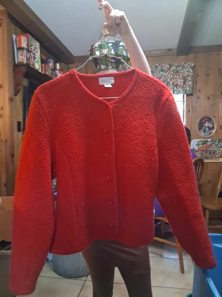 Jaqueta suéter Lands End vintage feminina vermelha 100% lã fervida tamanho 18  - Imagem 1 de 4