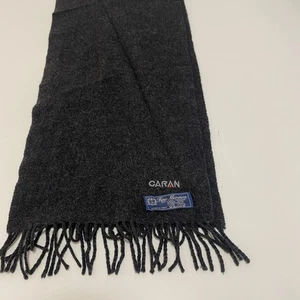 Caran Fine Merino Wool Scarf Dark Gray Made In Italy Unisex Fringe - Picture 1 of 10
