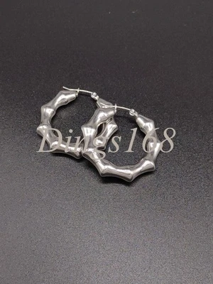 Гипоаллергенные круглые серьги-кольца из белого золота 18 карат с бамбуковым соединением 38 мм 6 мм - Изображение 1 из 2