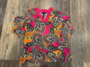 RALPH LAUREN Pink Vibrant Paisley Cotton Sateen V Neck Shirt XL - Picture 1 of 3
