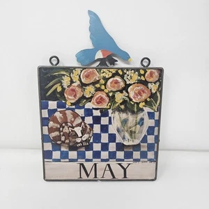 May Cat Folk Art Wall Plaque Signed Nancy Thomas 1988 Original Series 8x8 Month - Picture 1 of 12