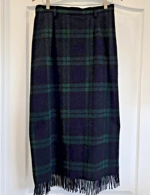 Maxi falda larga de lana a cuadros Woolrich de colección flecos de lana talla 14 negra/verde Foto 1 de 4