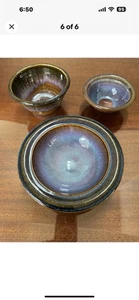 Bill Campbell Pottery Signed Blue Swirl. 4 Small And Two Medium Bowls - Picture 1 of 2