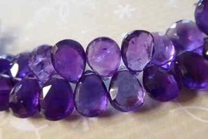 2 Strang Lila Amethyst Facettiert Birne Herz Briolette Form Edelstein Perlen ... - Bild 1 von 10