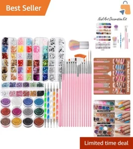Vibrant Nail Art Kit with Glitter, Rhinestones & Brushes for Creative Designs - Picture 1 of 13