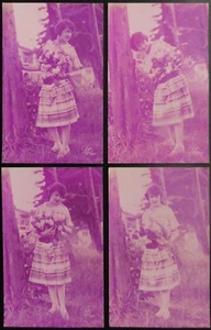French Set of 4 Purple PC's Woman & Bouquet of Flower c1930's - by Leo of Paris - Picture 1 of 6