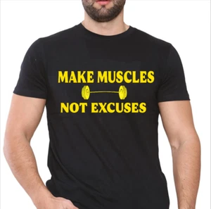 MAKE MUSCLE NOT EXCUSES Camisetas de Gimnasio para Hombre, Camisetas de Entrenamiento, Camisa Personalizada - Imagen 1 de 10
