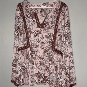 J. Jill Pink Floral Print Relaxed Tunic Blouse Large Tall - Picture 1 of 13