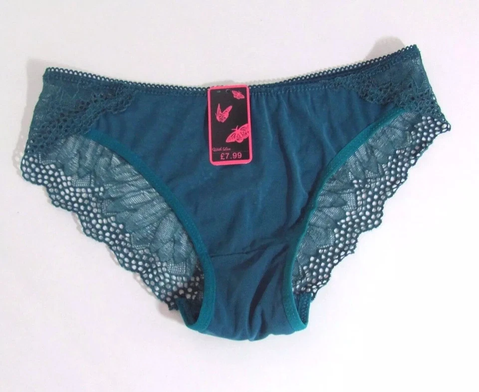 B6 BELLA BEAU Teal Sexy Transparente Encaje Corte Bajo Sissy Bikini Bragas Talla S Foto 1 de 2