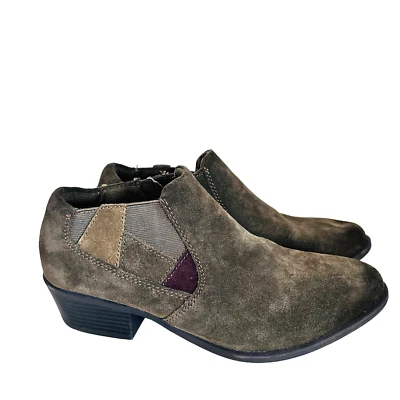 NEW Earth Origins Ankle Booties Wide Leather Suede Side Zip Olive Green 10 Wide - Imagem 1 de 4