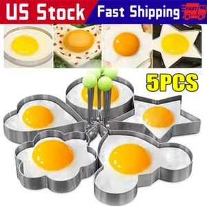 5Pcs Fried Egg Non Stick Stainless Steel Pancake Ring Mold Cooking Kitchen Tools - Picture 1 of 14