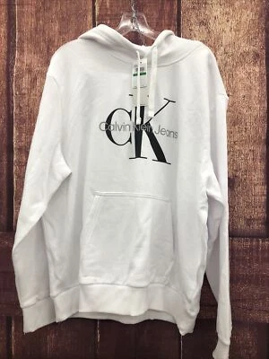 CALVIN KLEIN MEN'S WHITE LONG SLEEVE HOODIE SWEATSHIRT, WHITE, SIZE L - Image 1 of 4