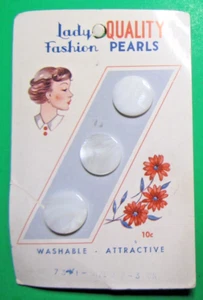 (3) Vtg 1/2" LADY FASHION QUALITY PEARLS SHELL SHANK BUTTONS CARD GRAPHICS-7/22 - Picture 1 of 3