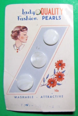 (3) Vtg 1/2" LADY FASHION QUALITY PEARLS SHELL SHANK BUTTONS CARD GRAPHICS-7/22 - Image 1 of 3