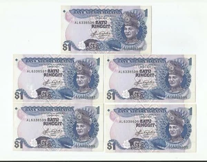 MALAYSIA  RM1 x 5pcs R/N Blindman 5th Series TDLR  AL_6338596~600 "UNC"   - Picture 1 of 2