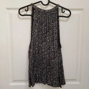 Japna Black White Floral Keyhole High Tie Neck Sleeveless Blouse Womens M - Picture 1 of 6