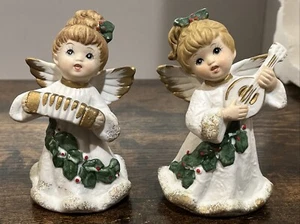 Vintage Homco Christmas Angel Musician Figurines Set Of 2 Porcelain Collectible - Picture 1 of 17