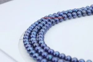 top luster long 48"6-7mm natural real TAHITIAN BLUE black pearl necklace 14K - Picture 1 of 7