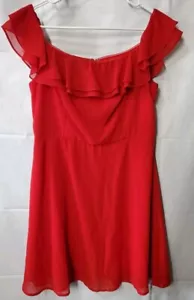 Vestido Lulus Rojo Ajuste y Estilo Hasta la Rodilla Volantes Hombro Escote Cremallera *Talla M* - Imagen 1 de 4