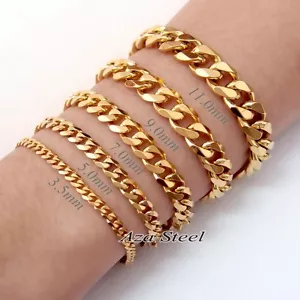 "Brazalete de acero inoxidable de oro brillante de 3,5 ~ 11 mm para hombre niño broche de langosta 7 ~ 10" - Imagen 1 de 14