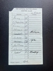 8/26/83 Ralph Houk Red Sox Signed Game Used Lineup Umpire Card B569 - Picture 1 of 1