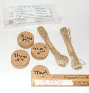 100 Stück Dankeschön Etiketten braun Papieranhänger Geschenkanhänger mit Schnüren Hängeetikett - Bild 1 von 2