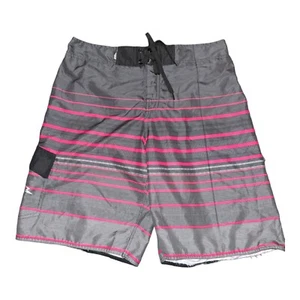No Fear Swim Trunks Large Black And Gray With Pink Stripes Shorts - Picture 1 of 14