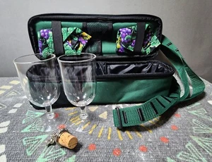 Picnic Time Forest Green Insulated Wine tote and accessories For Two New - Picture 1 of 15