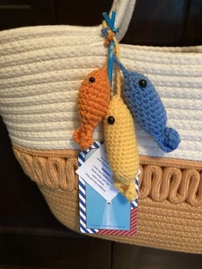 Braided Beach Bag Tote With Fishies - Picture 1 of 4