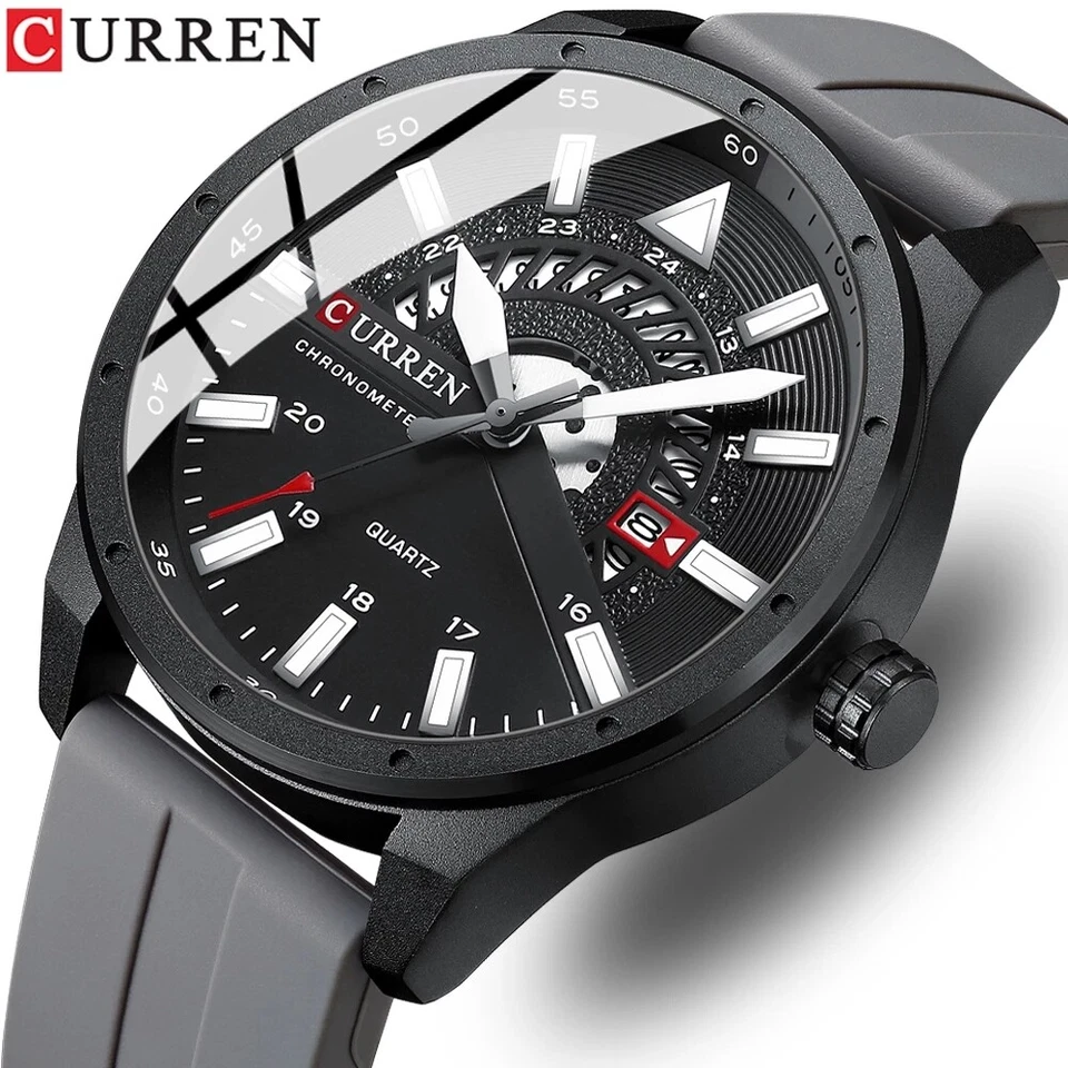 CURREN Men Watch Date Display Sport Watches Male Business Silicone Wristwatch Foto 1 de 1