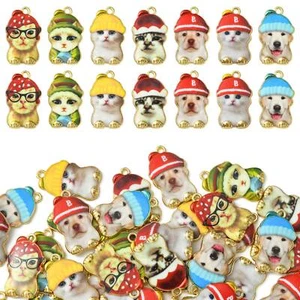 35Pcs 7 Styles Dog&Cat Charms Alloy Pendants, Hat Cats &Hat Puppy Pendants - Picture 1 of 7