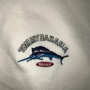 Tommy Bahama Sweater Adult Large White Blue Swordfish 1/4 Zip Golf Pullover Mens - Picture 1 of 9