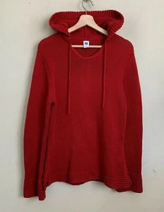 GAP Womens Hoodie Sweater Red Pullover Chunky Knit Drawcord Size L - Picture 1 of 7