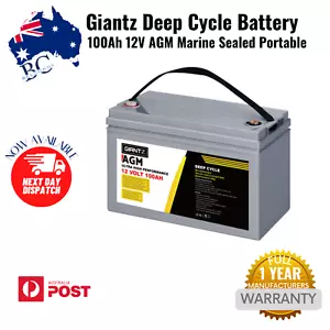 Giantz 100Ah Deep Cycle Battery 12V AGM Marine Small Long Storage No Maintenance - Picture 1 of 12
