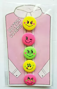 Vintage Set of Button Covers by Friendly Home Products Neon Faces Set 5 NEW 247 - Picture 1 of 2